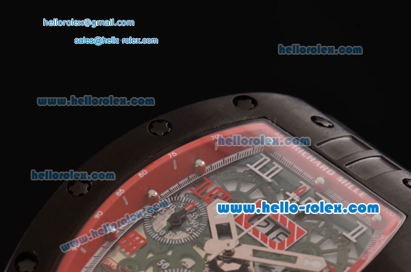 Richard Mille RM011 Swiss Valjoux 7750-SHG Automatic PVD Case with Black Rubber Strap and Skeleton Dial Numeral Markers - Click Image to Close